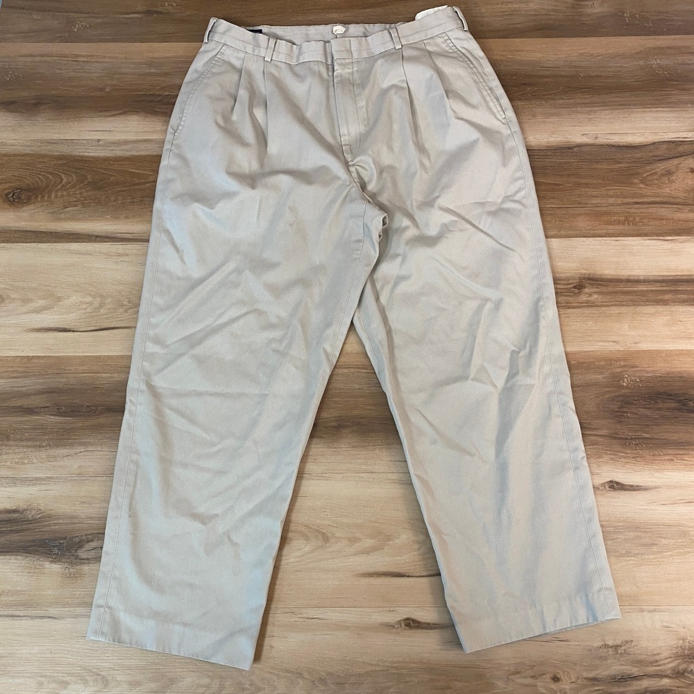 Lands' End Khaki Pants Pleated Front Casual Trousers Mens 36 x 27